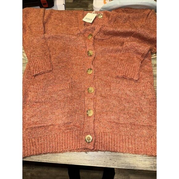 A.N.A. Womens Rust Tweed Marled Cable Knit V-Neck Sweater. Size MT(Med Tall) 9 - Picture 2 of 8